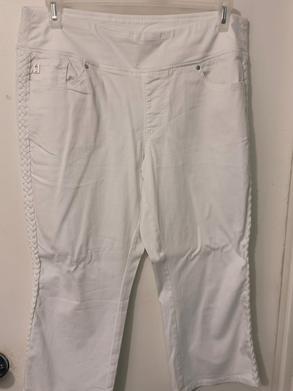 Belle by Kim Gravel White Braided-Side Ankle Jeans